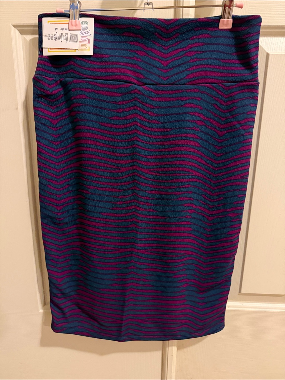 LuLaRoe Teal and Magenta Zebra-Stripe Pencil Skirt
